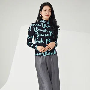 2025 Women's Casual T-Shirt Elegant Stretch Printed Long Sleeve Turtleneck Top With Compressed Sustainable Feature