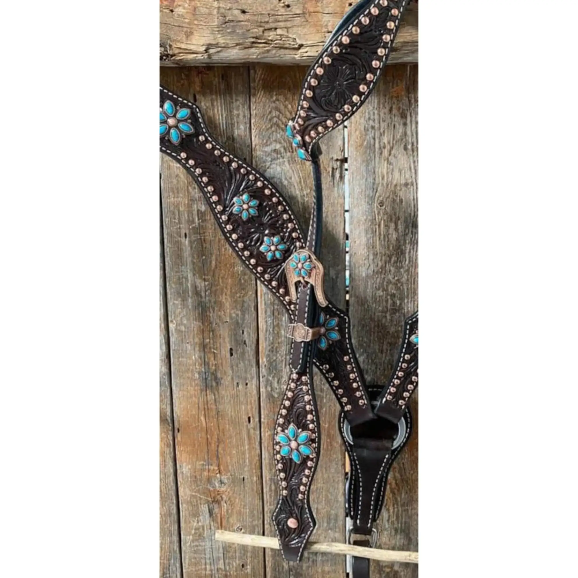 Direct Factory Supply Durable Adjustable and Comfortable Dark Oil Dot Headstall Breast Collar Set for Worldwide Export