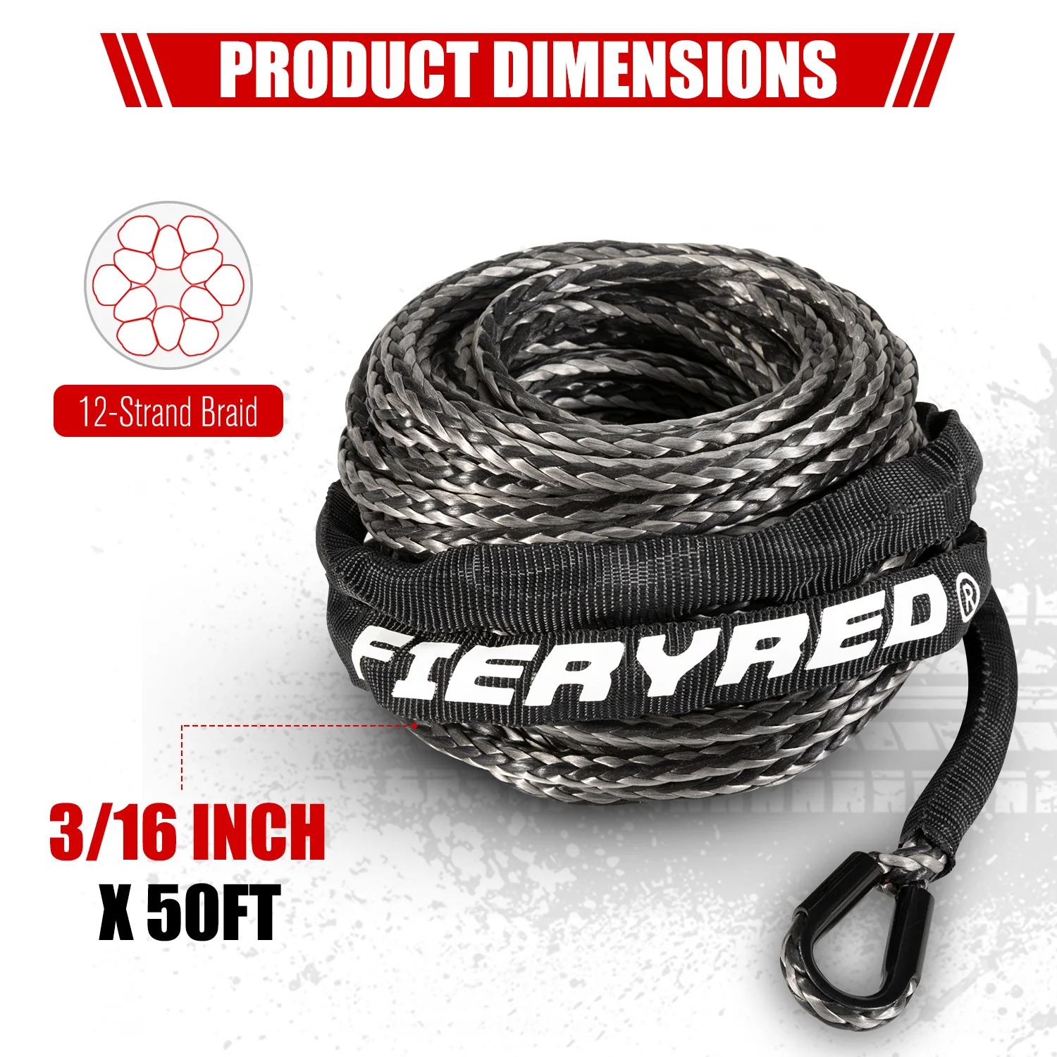 Synthetic Winch Rope 3/16" X 50' 8200 Ibs Winch Line Cable Rope With