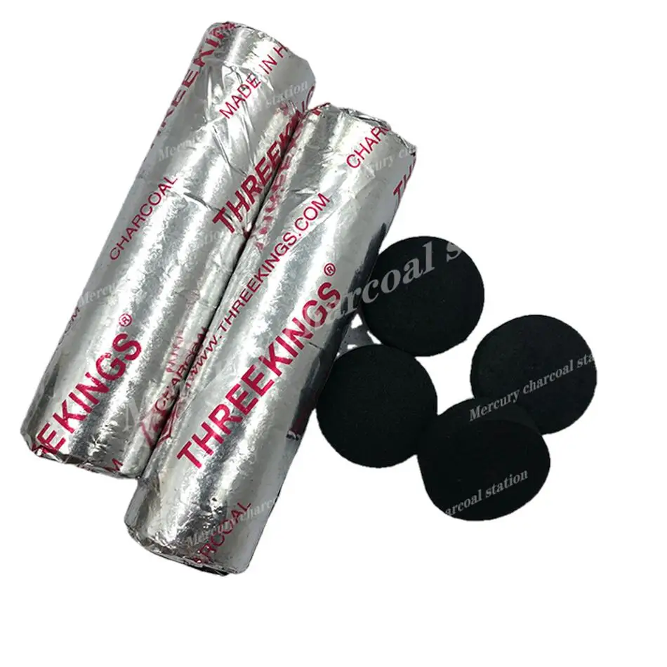 Лучший товар, высококачественный быстросжигающий уголь для кальяна, черный круглый уголь, уголь для кальяна Three Kings