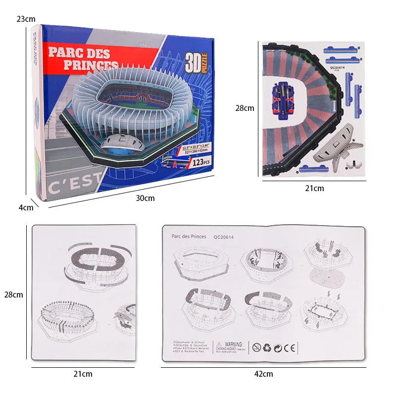 Source Factory Big Brand ODM/OEM Customized Design Shape Pattern Package 3D Paper Printing Service Football Stadium 3D Puzzle