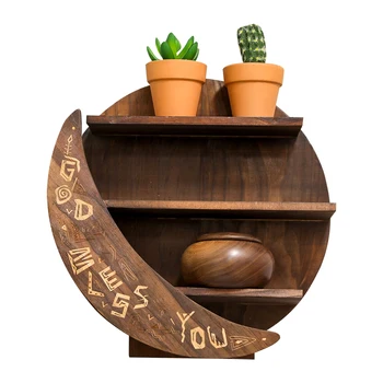 wooden moon decoration  wall floating  display shelves wood
