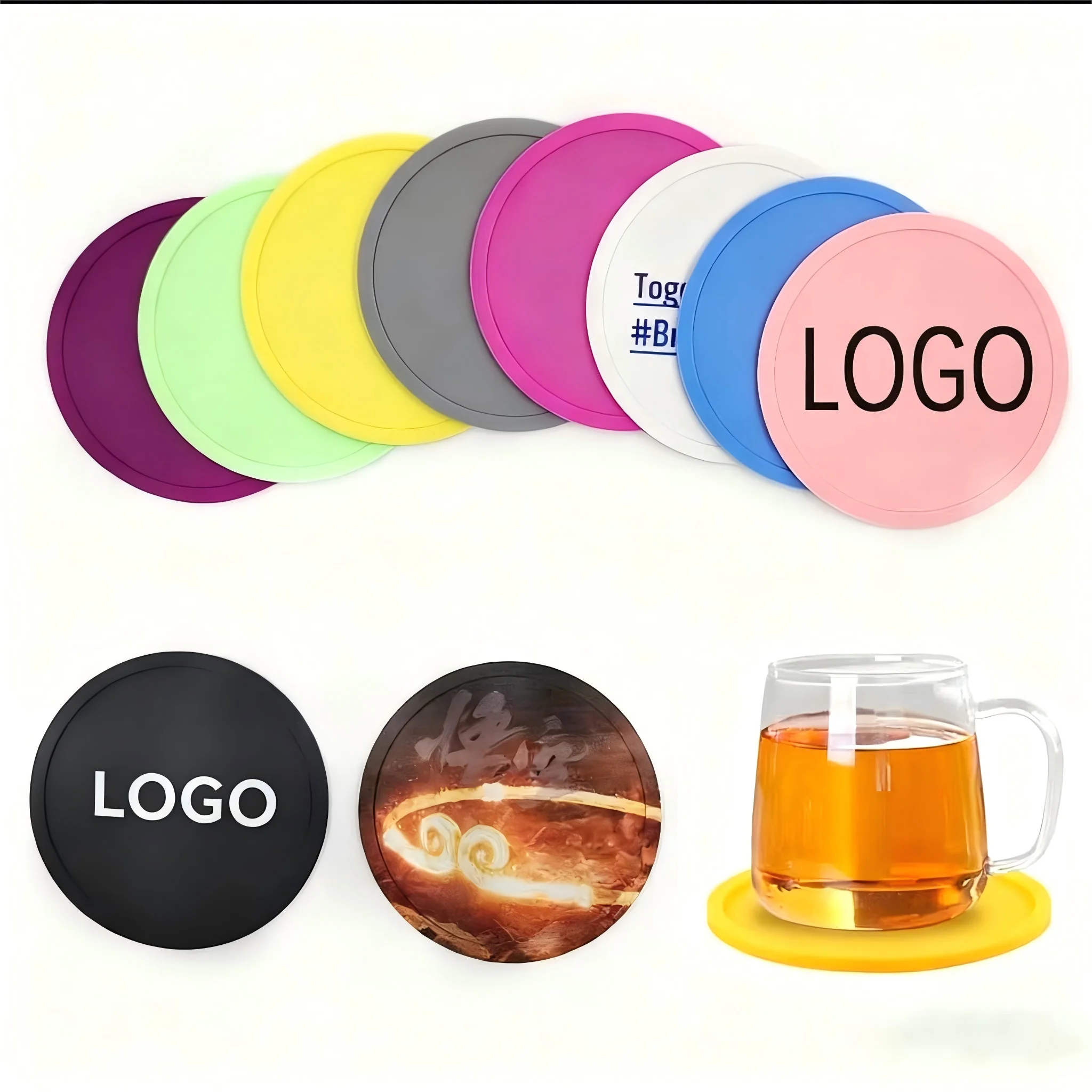 Custom Logo 10cm Silicone Coasters Soft Non-slip Heat Resistant Cup Mat Pad for Drinks Coffee Beer