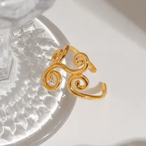 MW Women's Modern Minimalist 18K Gold-Plated Stainless Steel Minimalist and Stylish Adjustable Rings For Women Stainless Steel