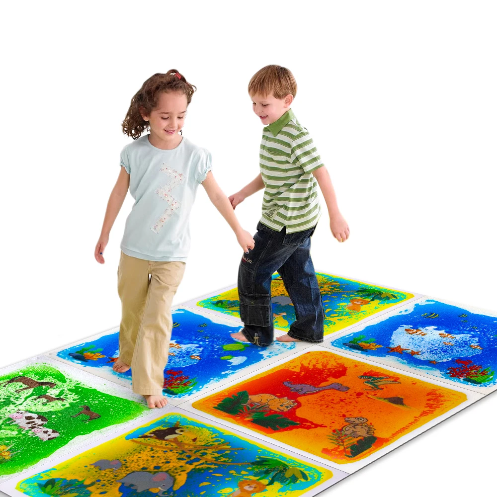 A set of 4 new children's educational toys Flowing liquid animal printed children's game mat Children's liquid floor tiles