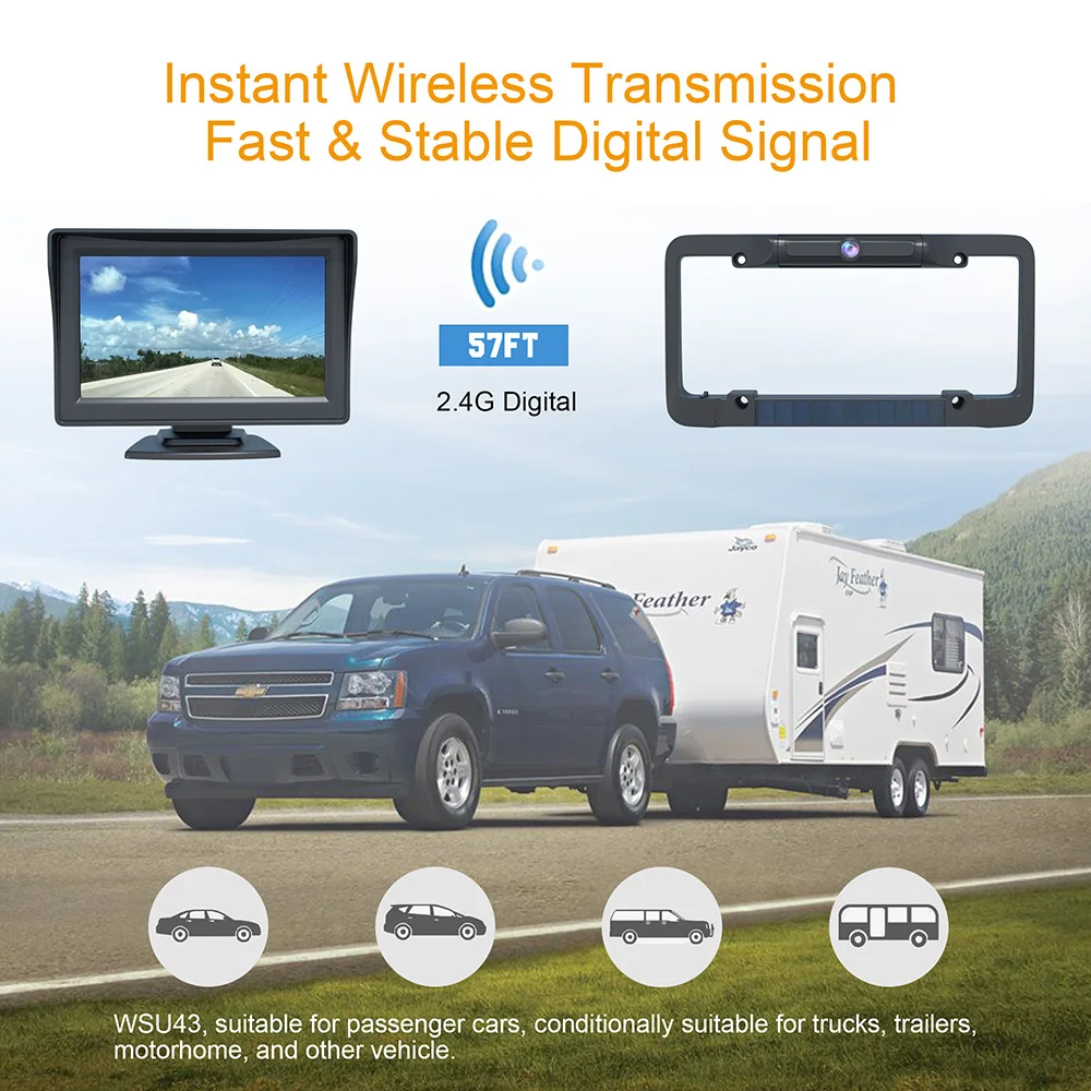 Wireless Solar Power Rear View Camera Good Clarity Built in Battery Car Parking Backup Camera Reversing System