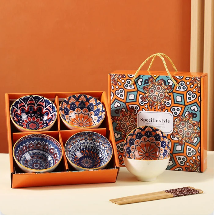 Bohemian Style 4Pcs Colorful Ceramic Dinnerware Set - Eco-Friendly