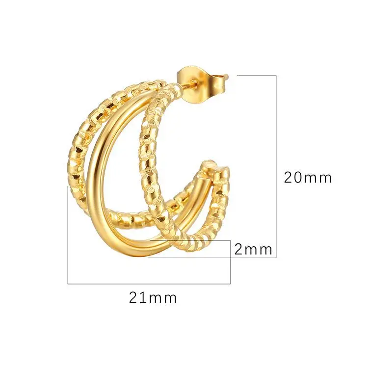 Simple Design 14k Gold Double Piercing Huggies Hoop Earrings for Women Geometry Dainty Studs Fashion Jewelry Gift