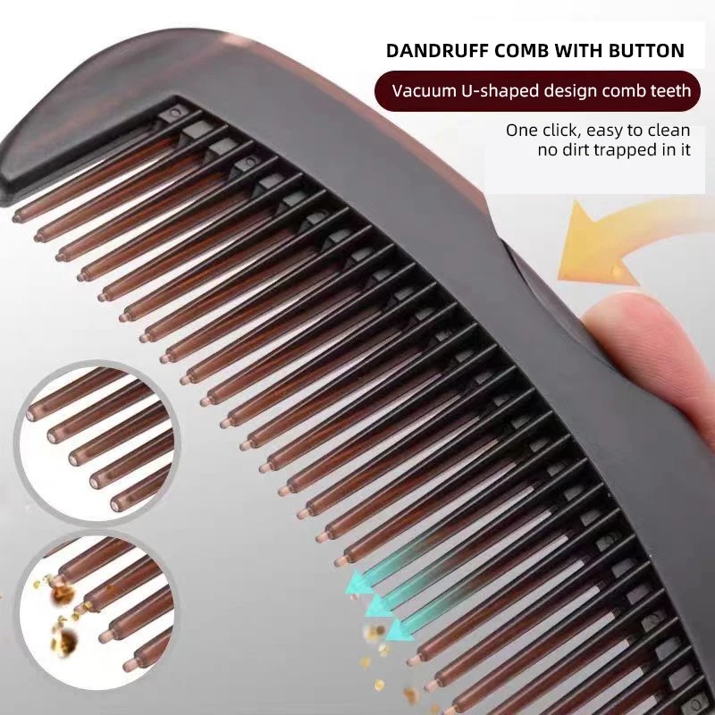Women Dandruff Comb With Button Scraping Handle Remove Lice Hollow Tooth Hairbrush Scalp Care Massage Dandruff Removal Comb