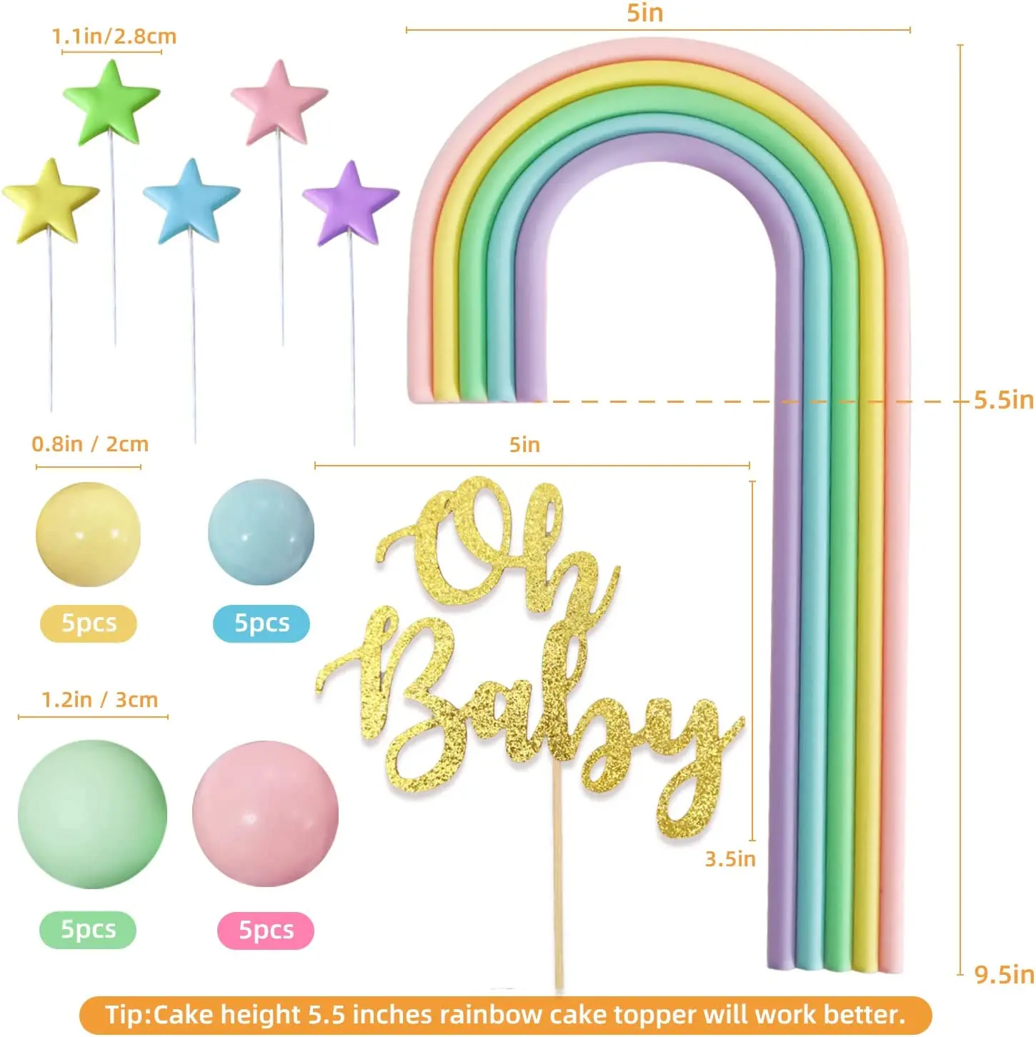 Mezrkuwr 5 pezzi Oh Baby Cake Topper in legno, decorazione per feste di genere Reveal, battesimo per bambini, decorazione per torta per baby shower