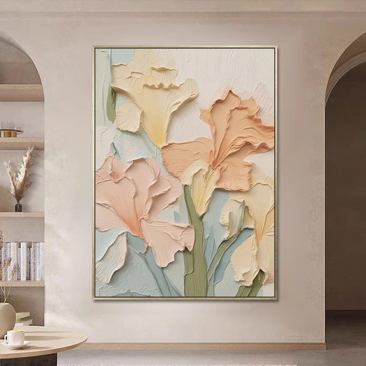 Handmade Acrylic Colorful Floral Minimalist Textured 3D Wall Art Abstract Flowers Paintings for Bedroom