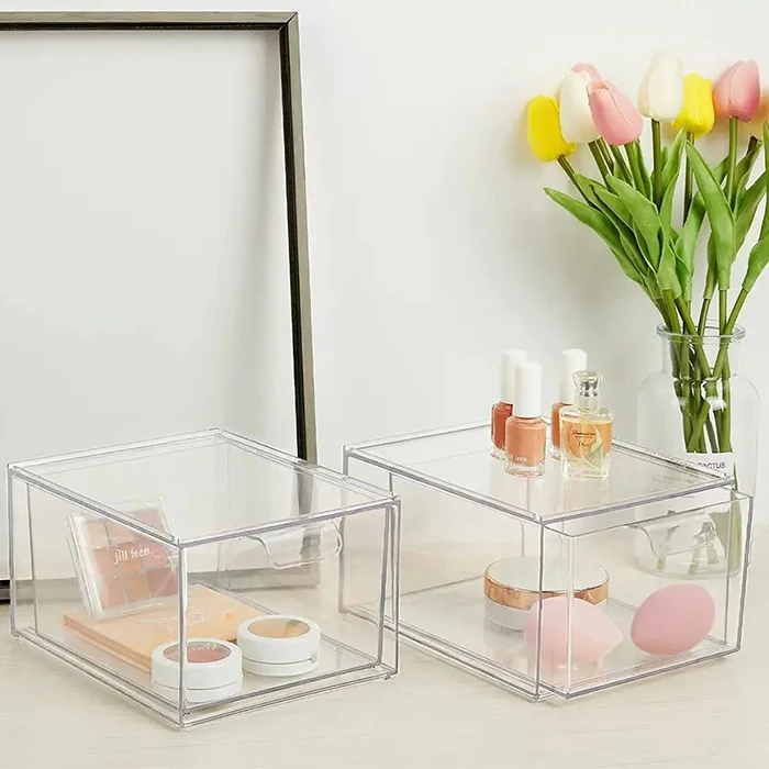 Desktop Stackable Rectangular Clear Acrylic Makeup Storage Drawer Box Acrylic Bathroom Organizer