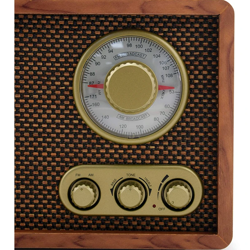 FM AM Radio Retro Wood Radio Play Mp3 and Antenna Built in Speaker for Kitchen Living Room