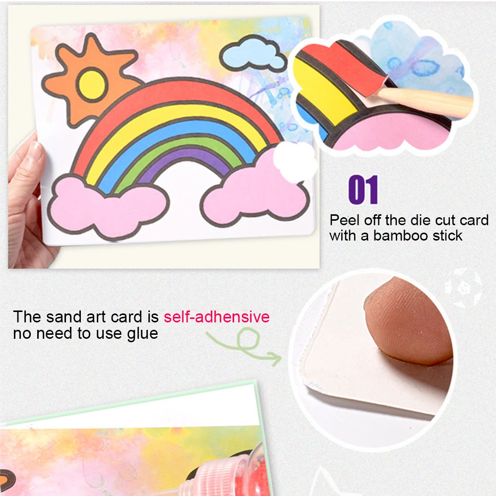 Kit Peinture Sur Sable Coloré - 16 Cartes + 12 Couleurs De Sable - Activité Créative Enfants