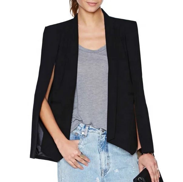 Fashion Womens Cape Blazer Split Sleeve 