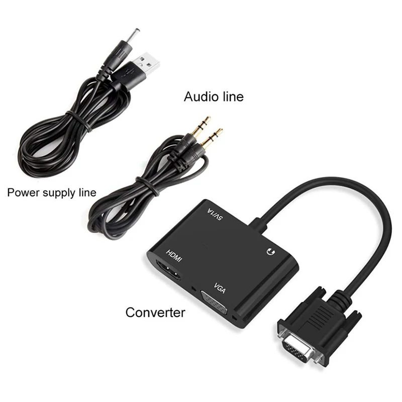 2 in 1 VGA to HDMI Cable Adapter with 3.5MM Audio Support