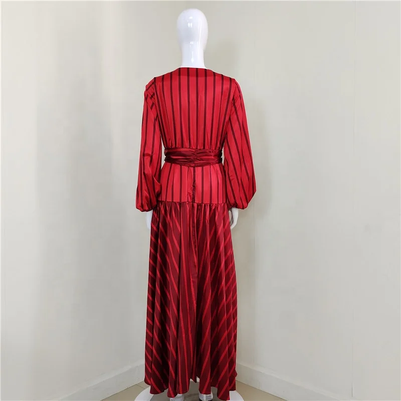 A4298 Christmas Wholesale Dress Red V Neck Striped Satin Ladies New Sexy Fall Dresses 2021