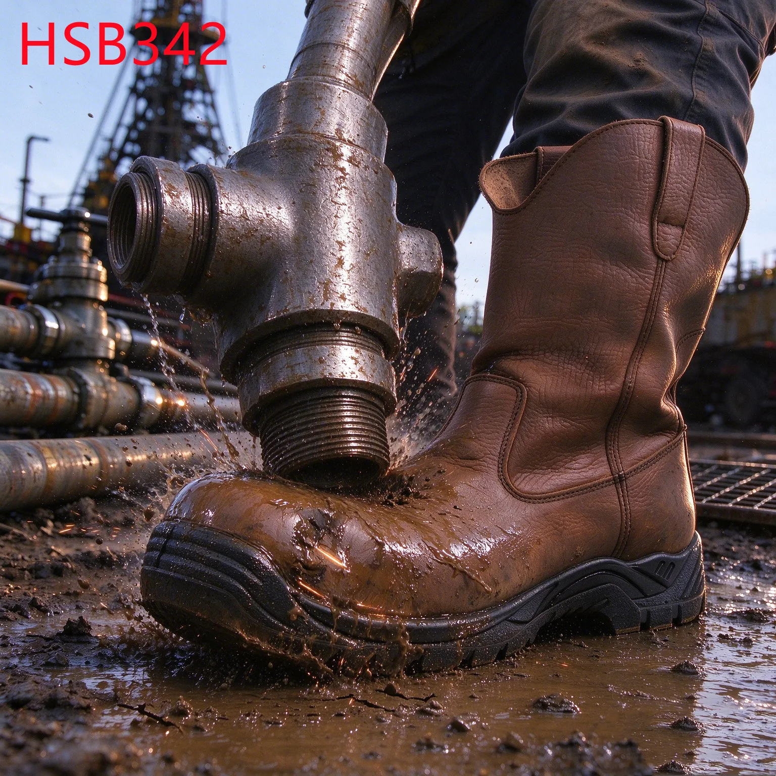LXG,oilfield Line Vintage Brown Western Security Work Boots Mining Buyers Steel Toe&midsole Insert Hua Singh Safety Shoes HSB342