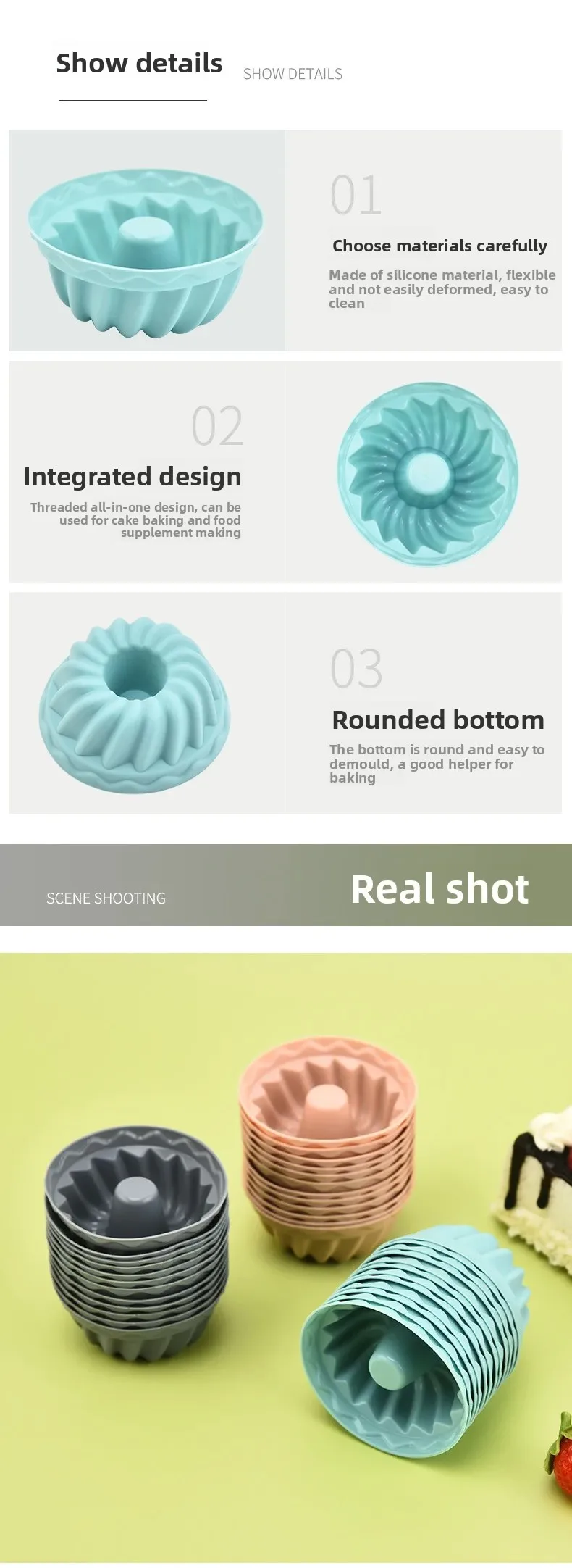 Single Hole Silicone Mold for Baking Muffins Cakes DIY Jelly Pudding Cheese Fondant 3D Feature Kitchen Baking details