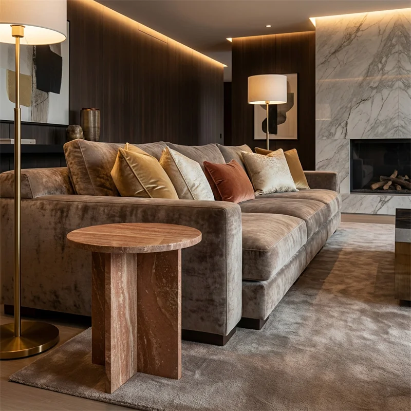 Modern Natural Red Travertine Living Room Side Table-Elegant and Portable