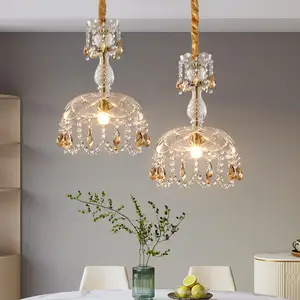 Simple Modern Glass Crystal Hanging Chandelier Bedroom Bedside Hanging Pendant Light for Kitchen