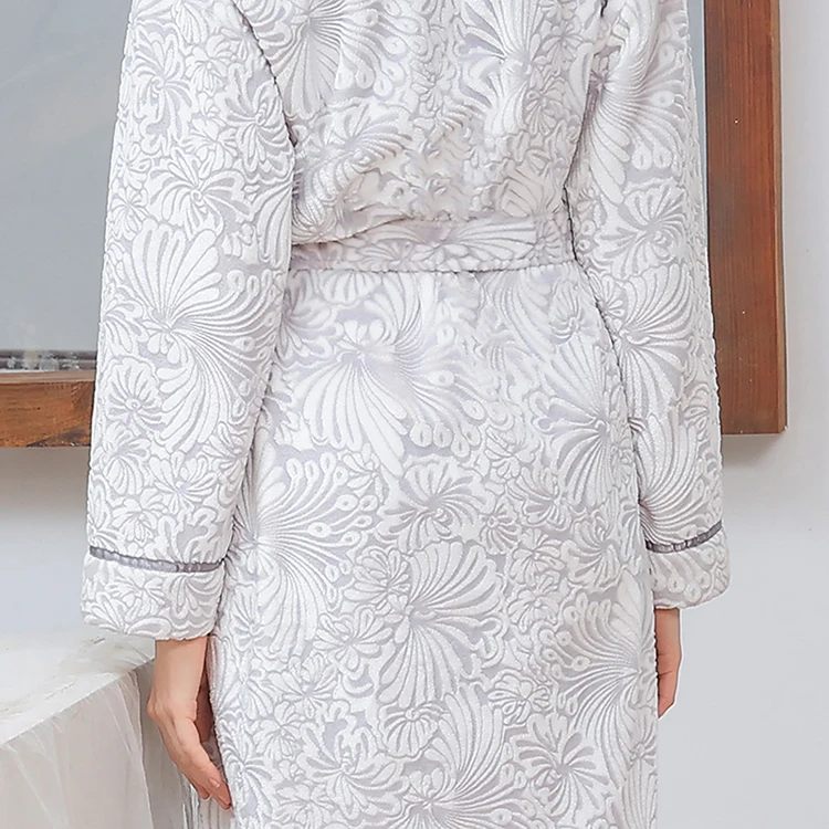 Cut Flowers Shawl Collar Robe Women Fleece Robes Women Luxury Custom ...
