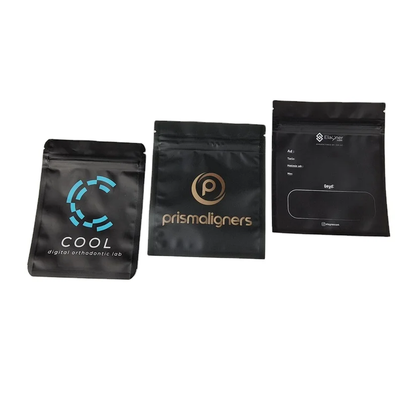 Matte Black Small Reusable Ziplock Packaging Bags For Clear Invisible Aligners Bag Orthodontic Remover Packing Bags