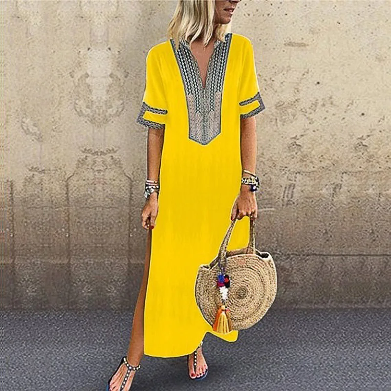 Popular New Styles Floral Print Split Maxi Womens National Casual Dresses Bohemian Dress for Women