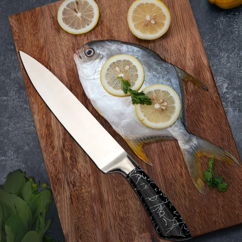 
Удивительные товары 2021 хорошее качество блестящие черные королевские 8 шт. ножи шеф-повара из нержавеющей стали набор кухонных ножей с акриловой подставкой 