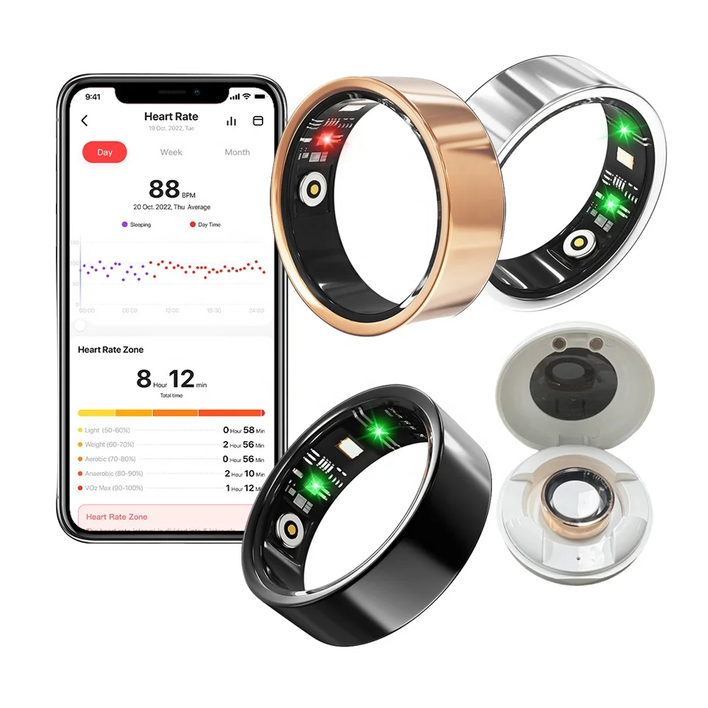 Anello Intelligente per la Salute, Anello Intelligente in Ceramica, Fitness Tracker Intelligente con IP68 Impermeabile, Tracker Sanitario APP, (Diametro interno 18,2 mm