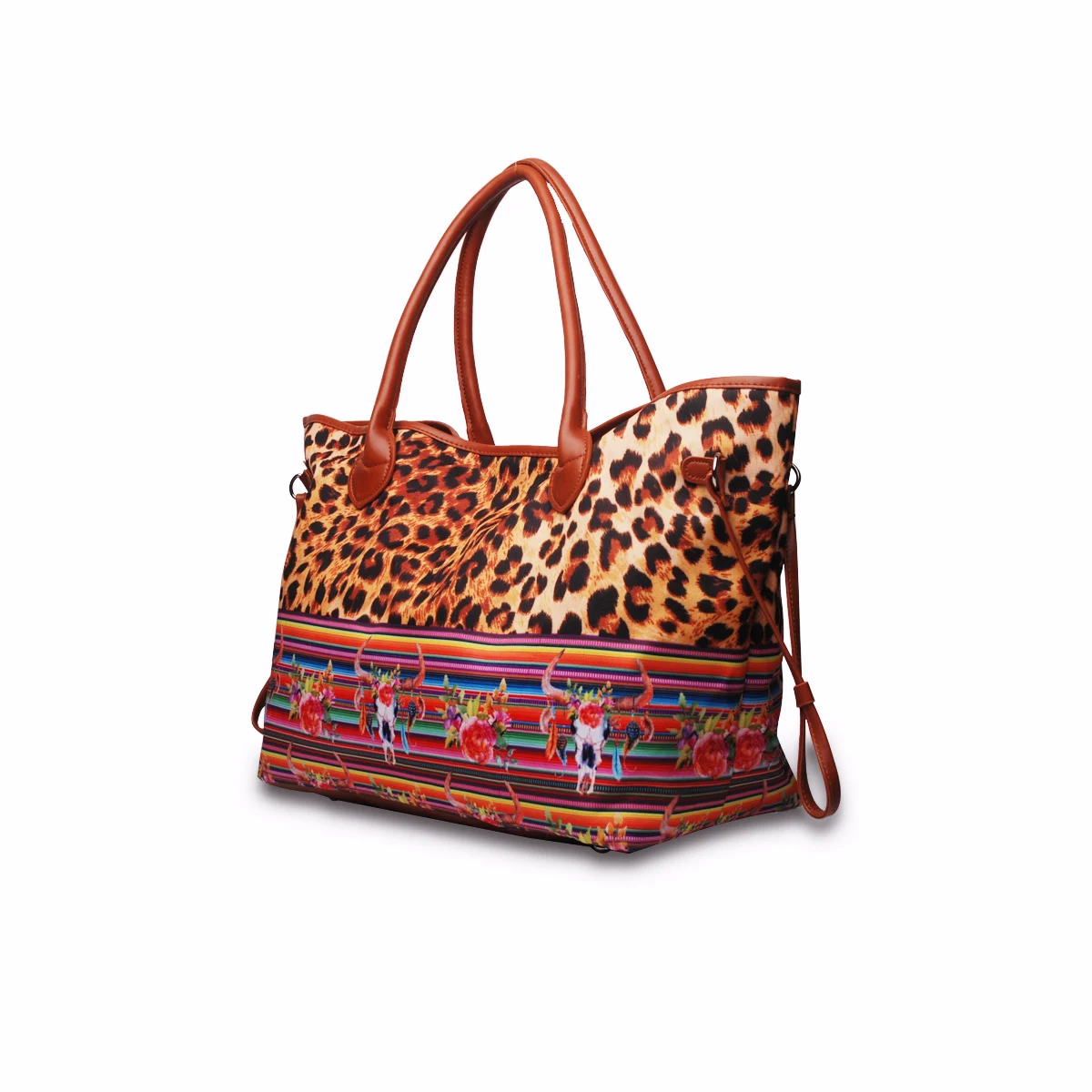 Buy Canvas Polyester Handbag large capacity soft surface attached with  hanging strap leopard Sold By PC (Khaki) at
