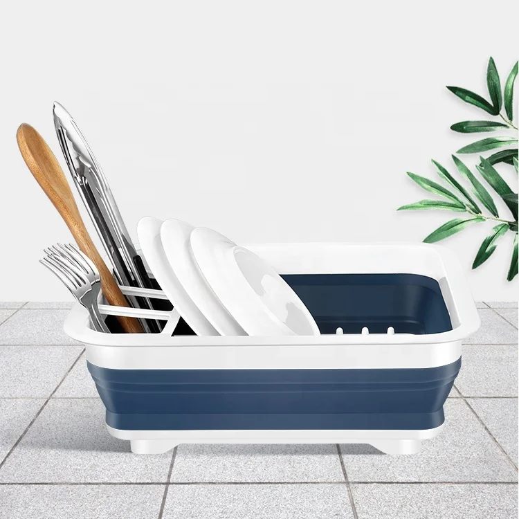 Kitchen Accessories Collapsible Foldable Plastic Rectangular Sink Wash Dish Drainer Drying Rack Basket Utensils Tools