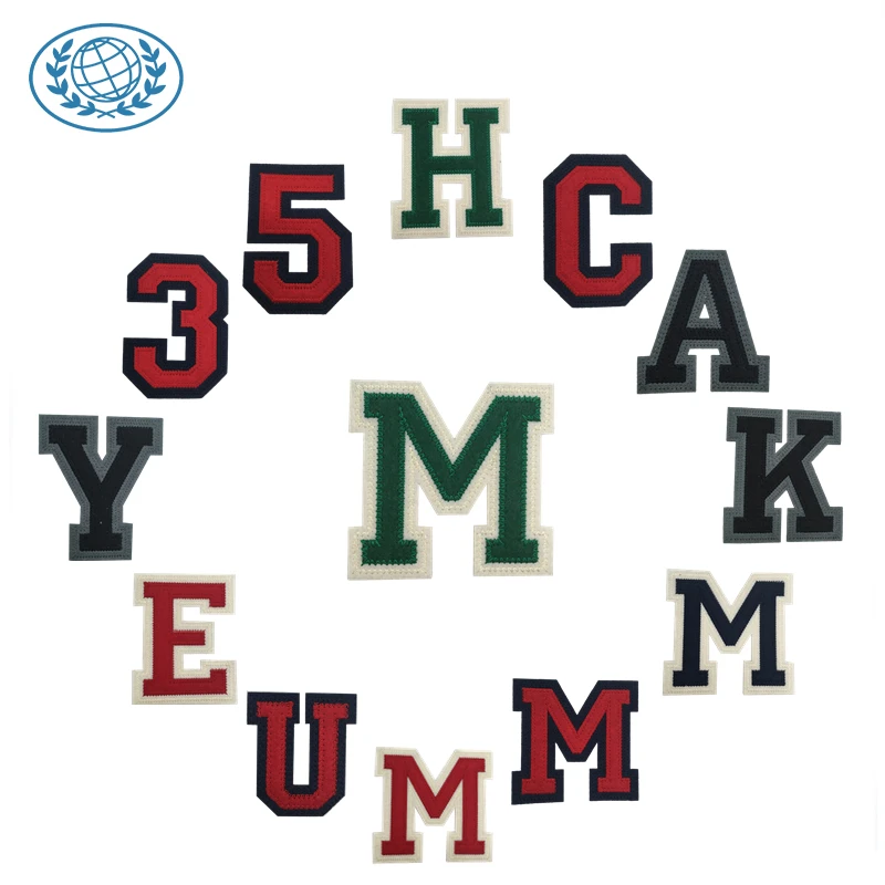 Custom Numbers Alphabet Letters C Varsity Applique Felt Embroidery Patch Stripes DIY Clothing Accessory Iron on Backing