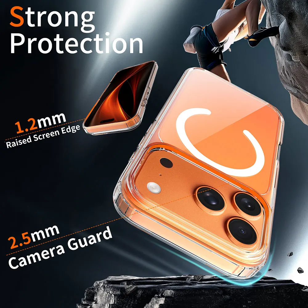 product wholesales 15mm clear magnetic phone case for 17 series anti scratch strong n52 magnet attraction mobile case for iphone 17 pro-3