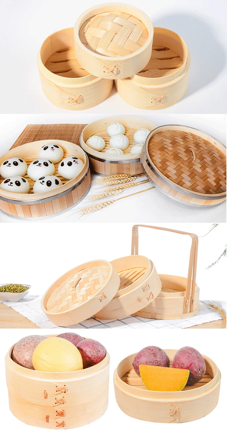 2023 Factory Price Custom Logo Natural Bamboo Steamer Food Steamers