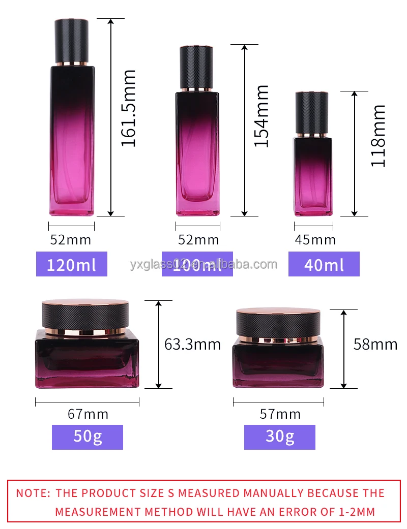 Luxury Innovative design fashion style cosmetic glass bottle set skincare cosmetic packaging square glass container details