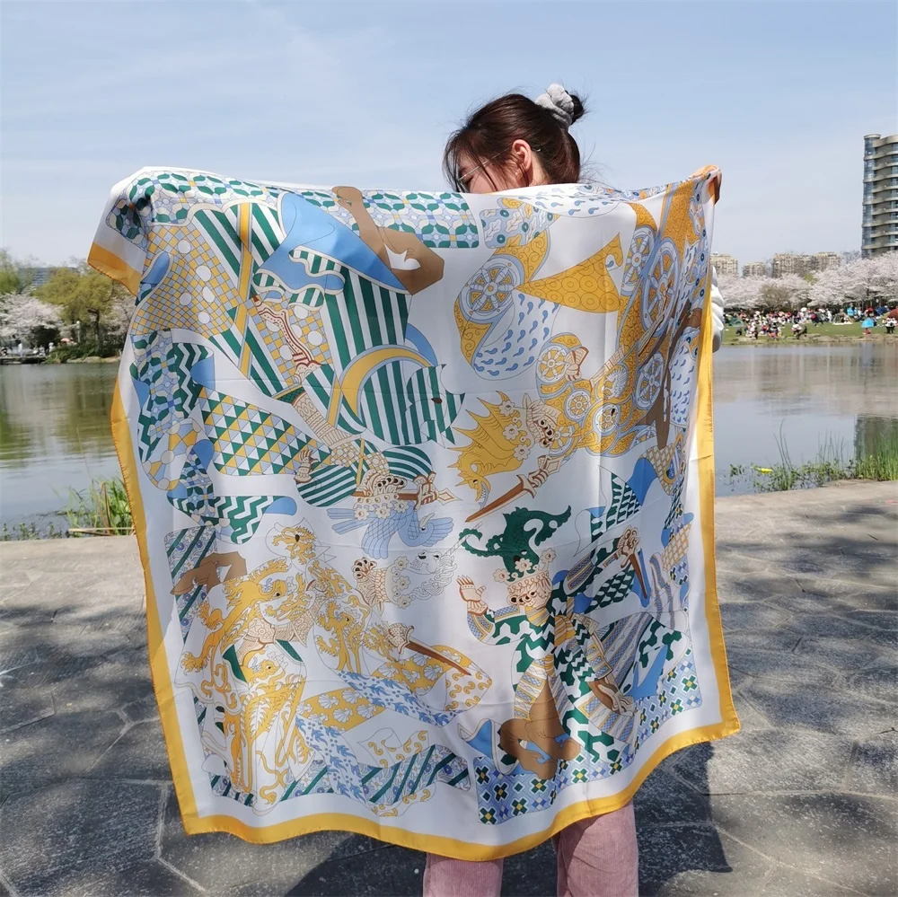 Fashion Style Soft Custom Design Printing Woven Polyester Silk Satin Ladies Neck Summer Shawls Scarves Wholesale for Women