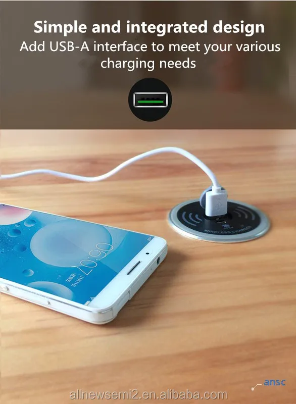 Wholesale Qi intelligent furniture office 5W Dual USB Embedded desktop waterproof wireless charger 3in1