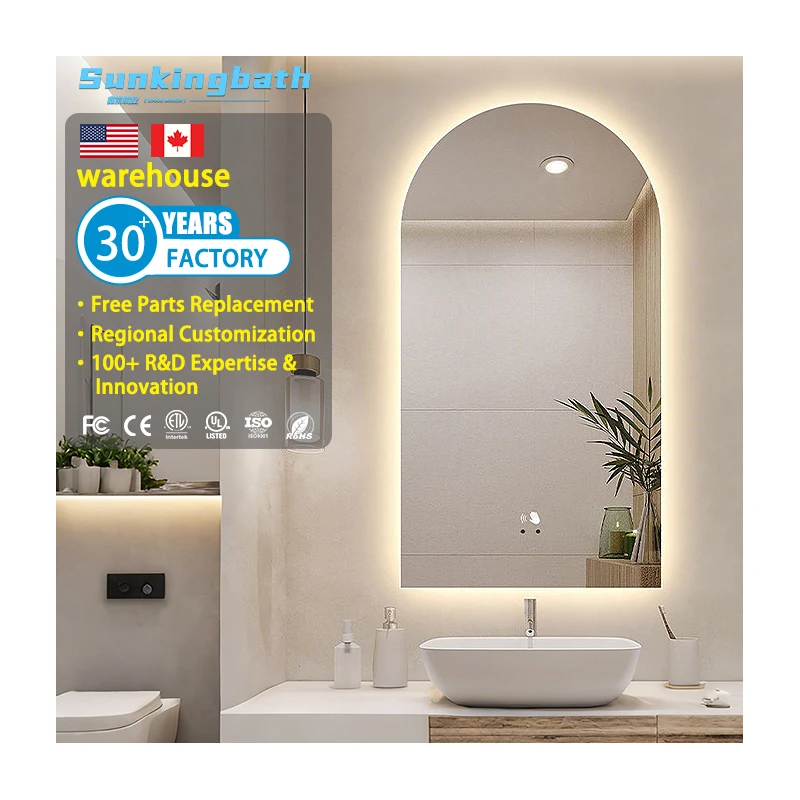 Modern Design Arch Wall Mounted Backlit Frameless Led Mirror Defogging Vanity Smart Bathroom Mirror with Led Light for Hotel