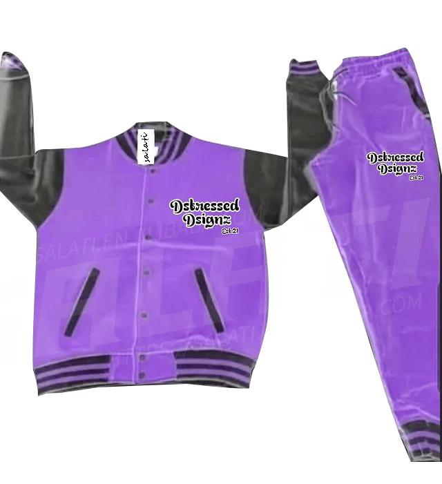 Salati Two Piece Varsity Jackets Set Custom Oversized Jongging Tracksuit Heavyweight Sweatsuit Print 100% Cotton Sweat Suits Men gallery 9