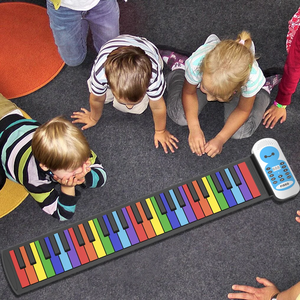 Konix 49 Keys Rainbow Rubber Electric Mini Child Babi Piano Silicone Flexible Portable Usb Hand Roll up Piano Small Keyboard