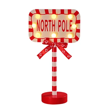 Wooden North Pole Santa Stop Here LED Christmas Decorative Lights For Home Festive Atmosphere Desktop