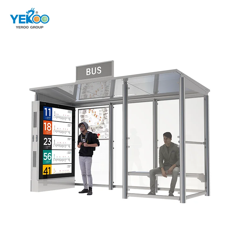 YEROO Factory Cheap Price Durable Bus Stop Shelters Glass Light Box Outdoor Classic Bus Shelter for Sale