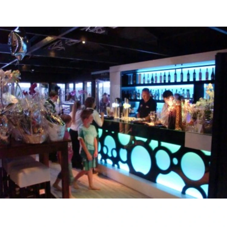 RGB Led Coffee Bar Counter Interior Design White U Shape Marble Stone Service Desk