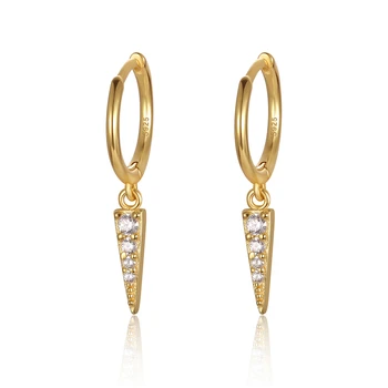 2022 NEW Fashion 925 Sterling Silver Geometric Earrings Long Bar Diamond Cubic Zircon Triangle Gold Hoop Earrings Women