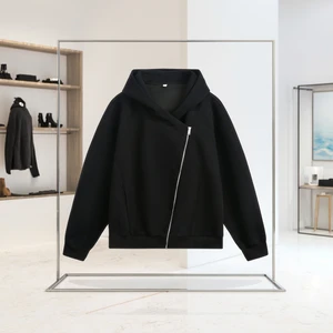 Autumn MW3976 Knitted Jacket with Digital Printing Solid Pattern Hooded Collar and Loose Fit Made of Polyester/Cotton