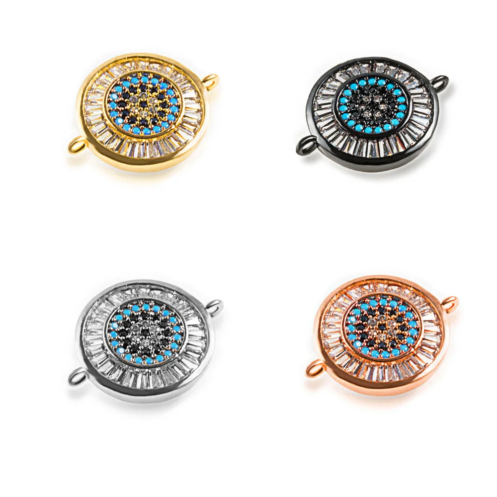 20 Pendentifs Evil Eye Laiton & Zircone – Charms Micro Pavé CZ, Anneaux Saut, Couleur Aléatoire