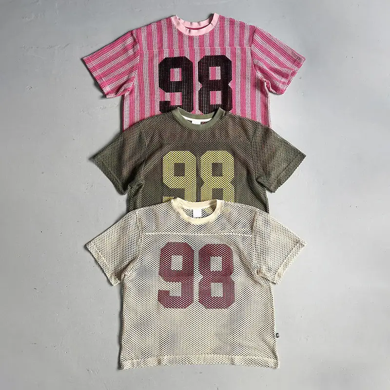 Salati Custom Vintage Stand Collar Quick Dry Oversized Stripe Mesh Soccer Football T-shirts Men's Shirts gallery 4
