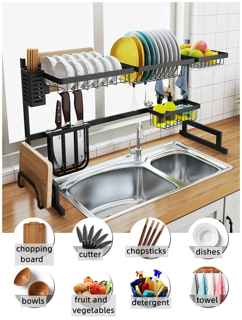 Stainless Steel Dish Rack Kitchen Tool Dish Drying Drainer Storage