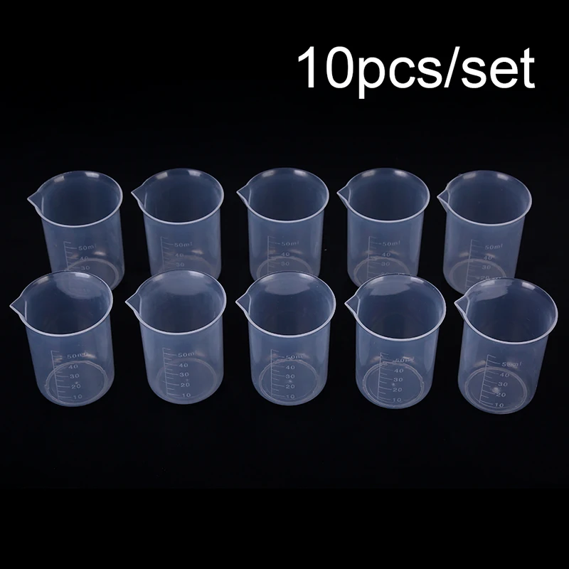 10Pcs 50ml Plastic Liquid Measuring Cups With Lid Laboratory Test